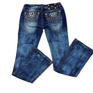 Miss Me Blue Flare Jeans with Silver Embroidery